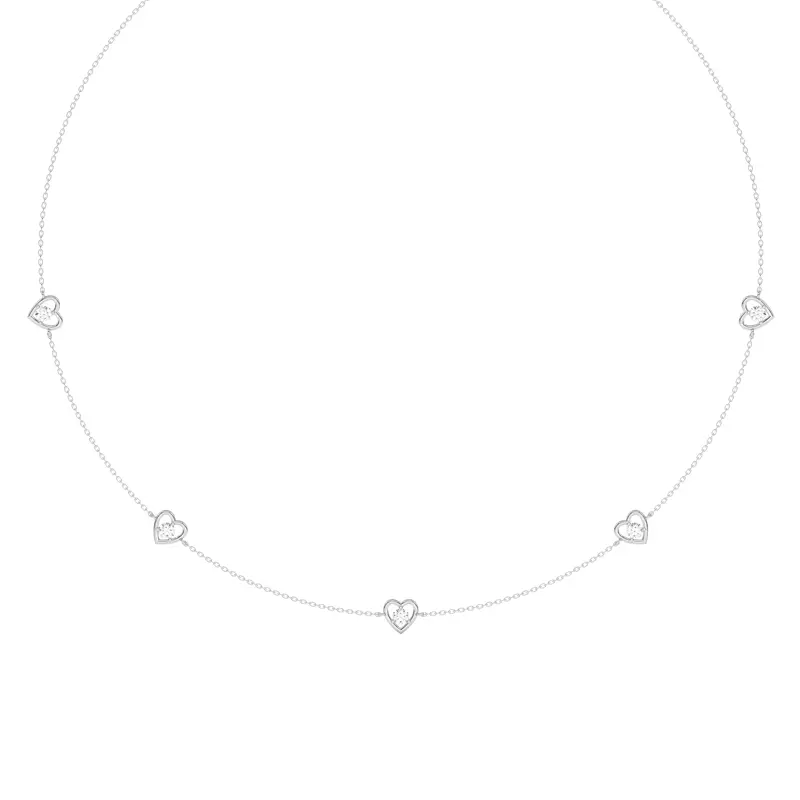 14K White Gold Heart Embrace Lab Diamond Five-Station Necklace