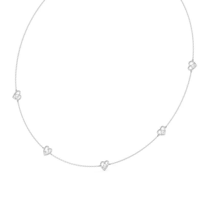 14K White Gold Heart Embrace Lab Diamond Five-Station Necklace