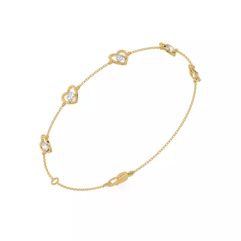 14K Yellow Gold Heart Embrace Lab Diamond Five-Station Bracelet