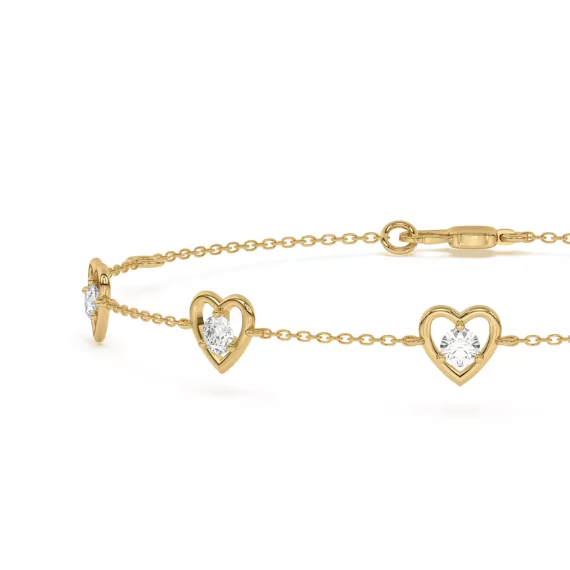 14K Yellow Gold Heart Embrace Lab Diamond Five-Station Bracelet