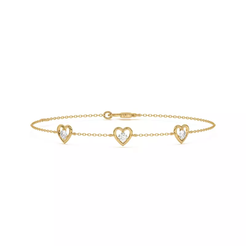 14K Yellow Gold Heart Embrace Lab Diamond Three-Station Bracelet