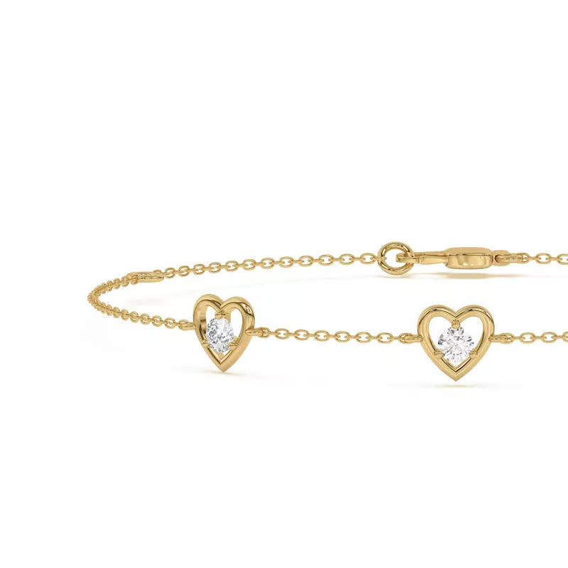 14K Yellow Gold Heart Embrace Lab Diamond Three-Station Bracelet