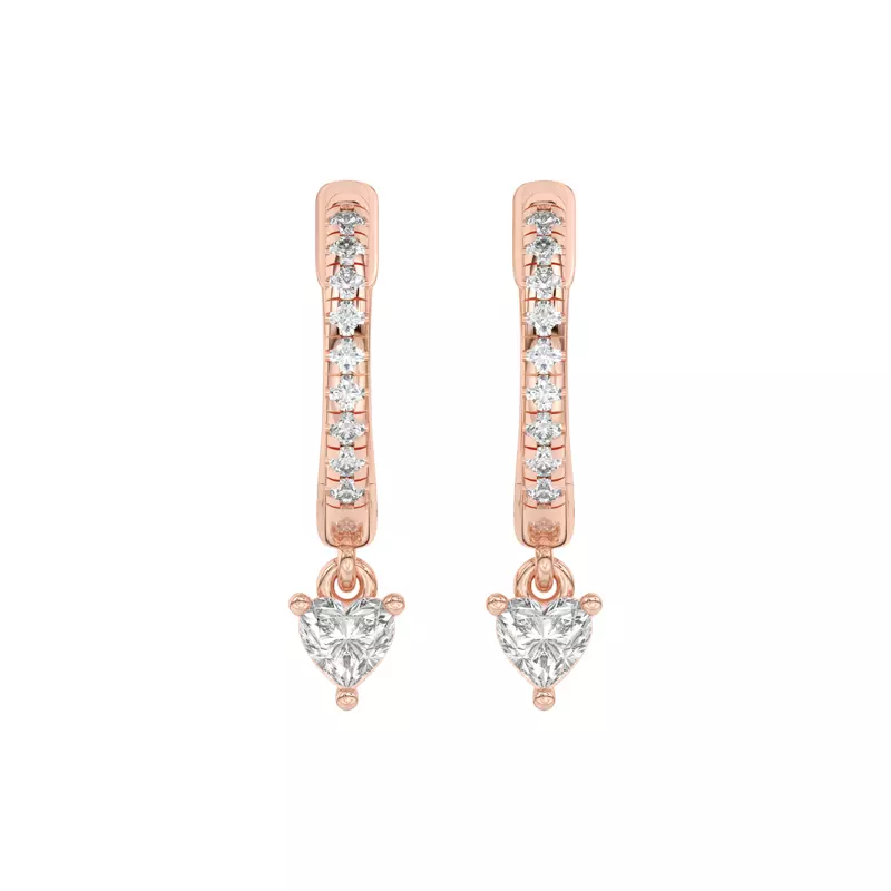 14K Rose Gold Heart Lab Diamond Drop Huggie Earrings