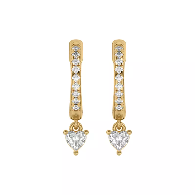 18K Yellow Gold Heart Lab Diamond Drop Huggie Earrings