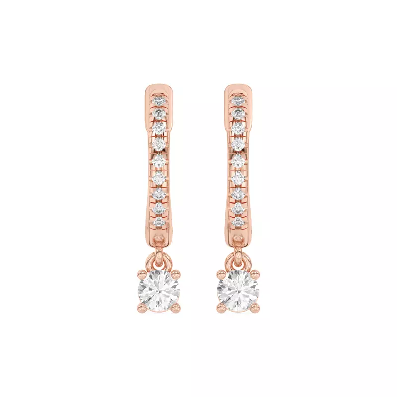 14K Rose Gold Round Lab Diamond Drop Huggie Earrings