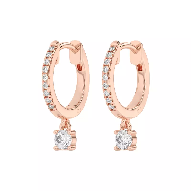 14K Rose Gold Round Lab Diamond Drop Huggie Earrings