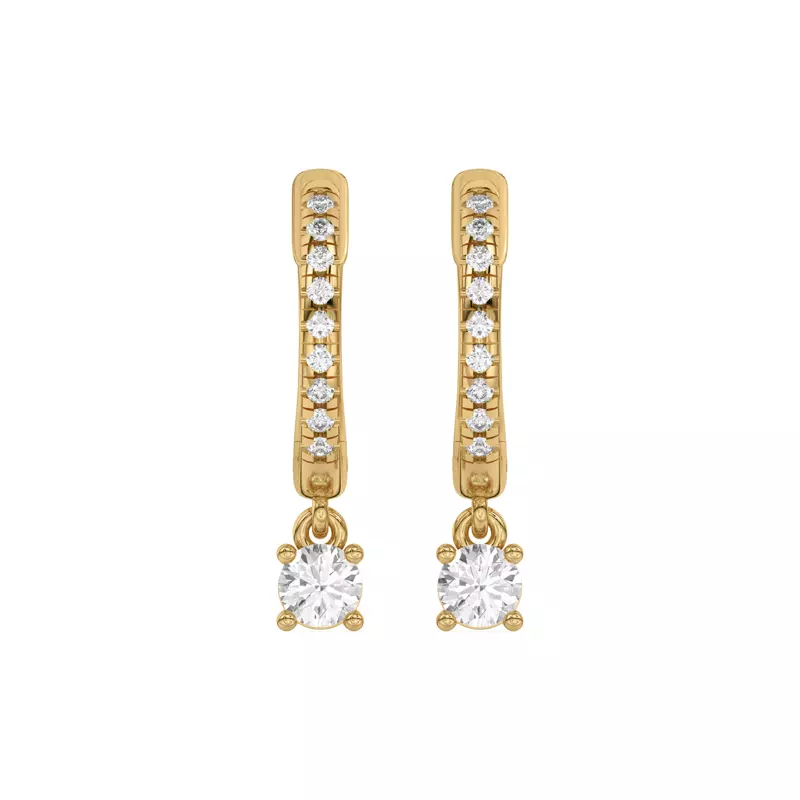 14K Yellow Gold Round Lab Diamond Drop Huggie Earrings