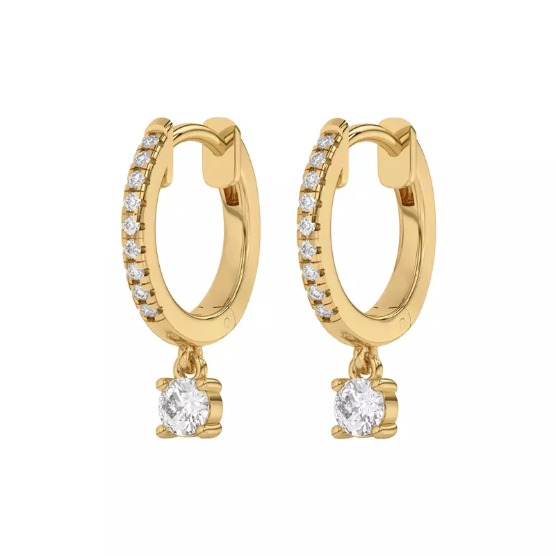 14K Yellow Gold Round Lab Diamond Drop Huggie Earrings