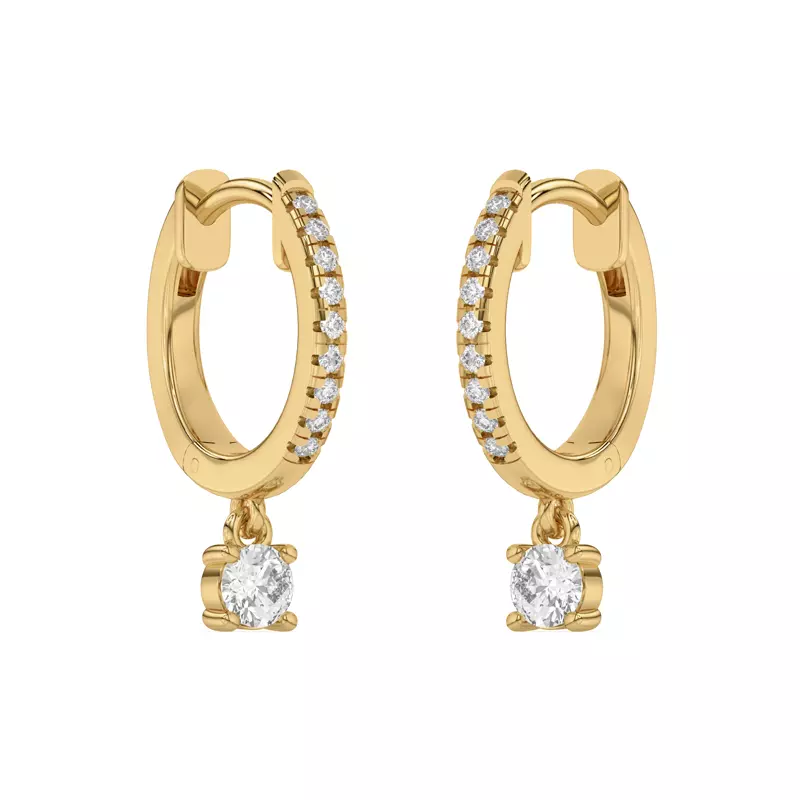14K Yellow Gold Round Lab Diamond Drop Huggie Earrings