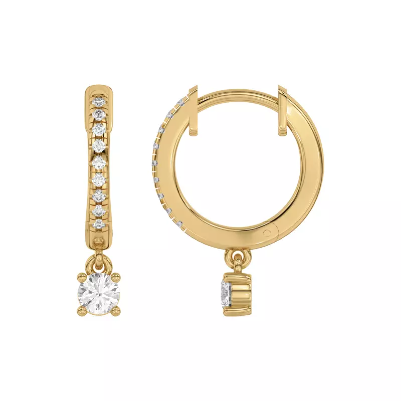 14K Yellow Gold Round Lab Diamond Drop Huggie Earrings