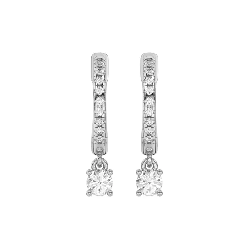 Platinum Round Lab Diamond Drop Huggie Earrings