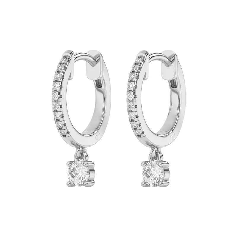 Platinum Round Lab Diamond Drop Huggie Earrings