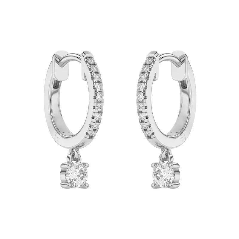 Platinum Round Lab Diamond Drop Huggie Earrings