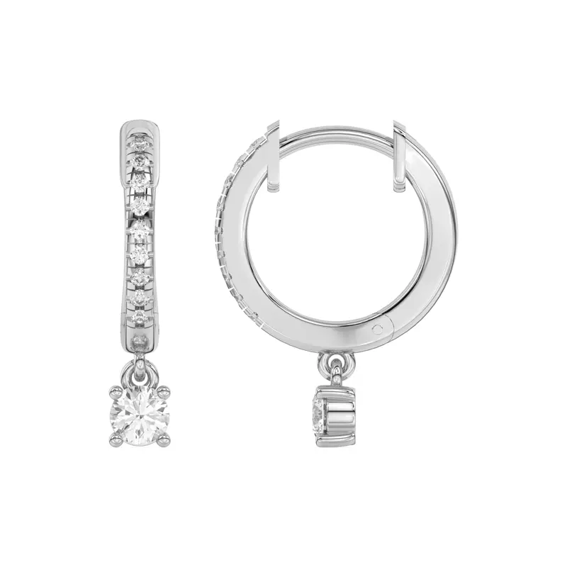 Platinum Round Lab Diamond Drop Huggie Earrings