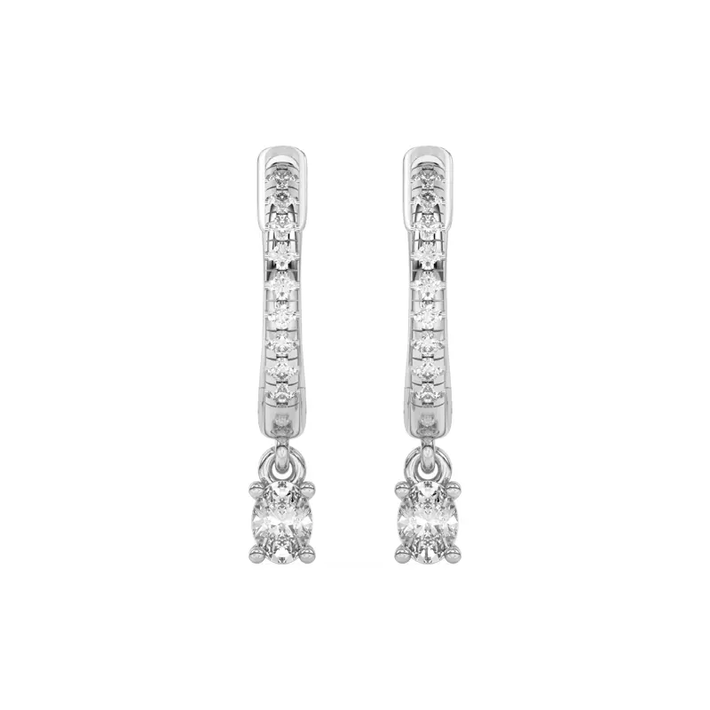 14K White Gold Oval Lab Diamond Drop Huggie Earrings