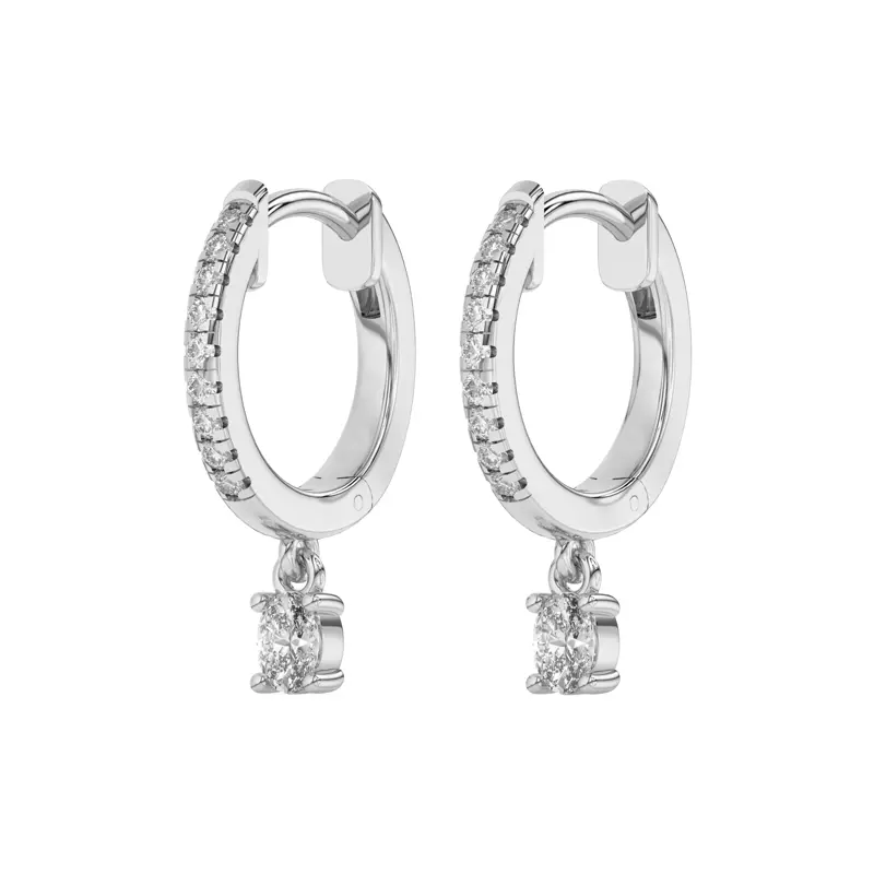 14K White Gold Oval Lab Diamond Drop Huggie Earrings