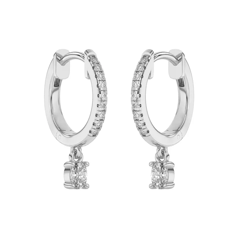 14K White Gold Oval Lab Diamond Drop Huggie Earrings