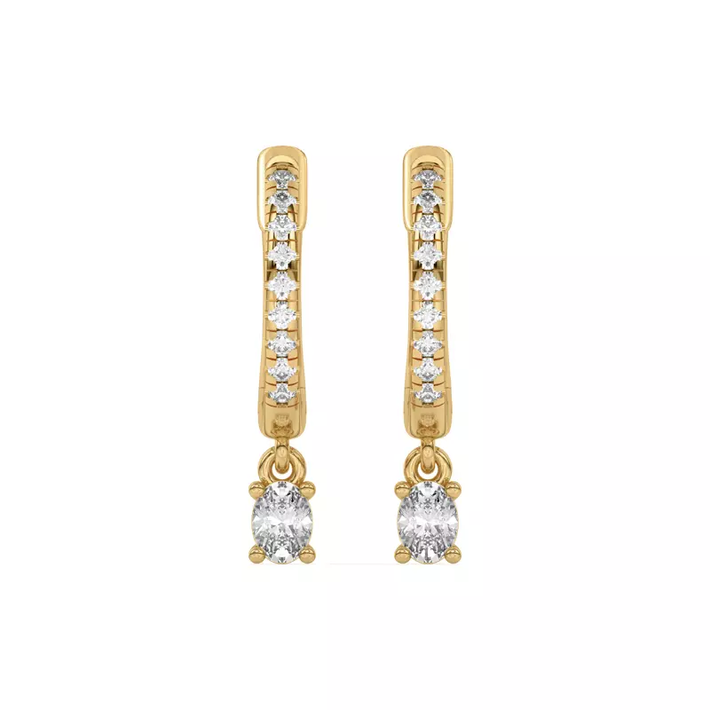 14K Yellow Gold Oval Lab Diamond Drop Huggie Earrings
