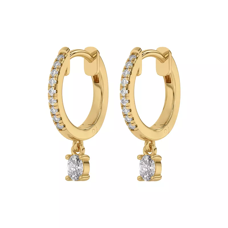 14K Yellow Gold Oval Lab Diamond Drop Huggie Earrings