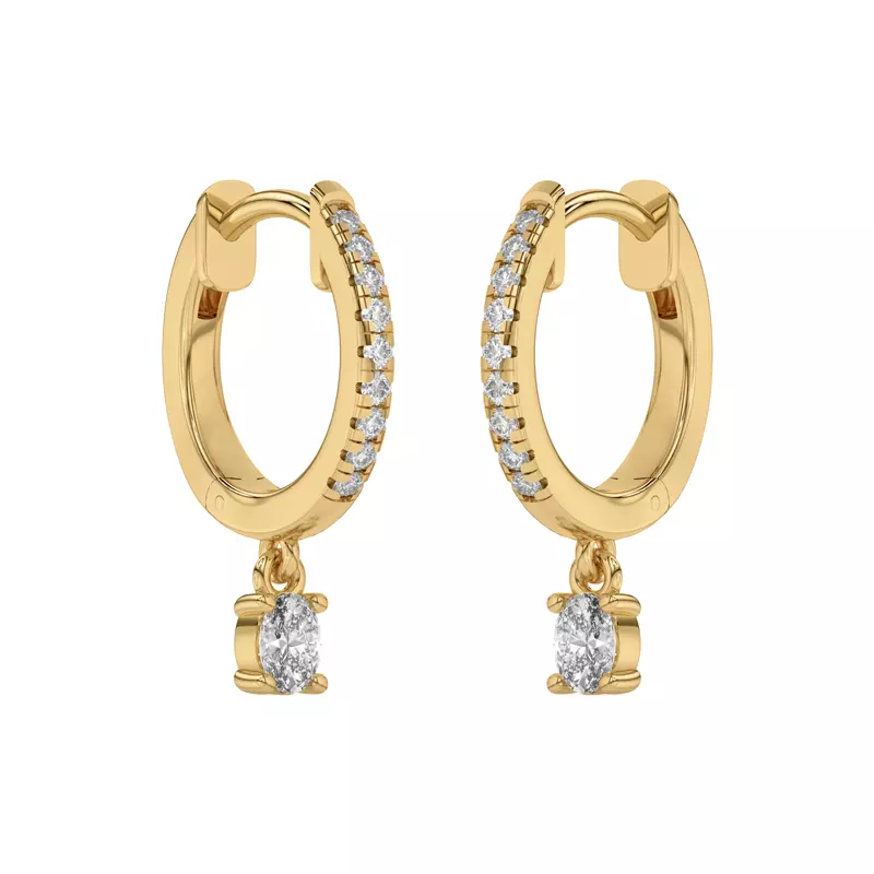 14K Yellow Gold Oval Lab Diamond Drop Huggie Earrings