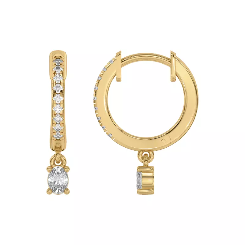 14K Yellow Gold Oval Lab Diamond Drop Huggie Earrings
