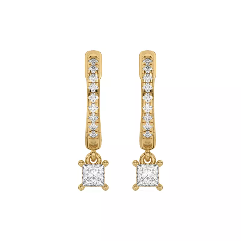 14K Yellow Gold Princess-Cut Lab Diamond Drop Huggie Earrings