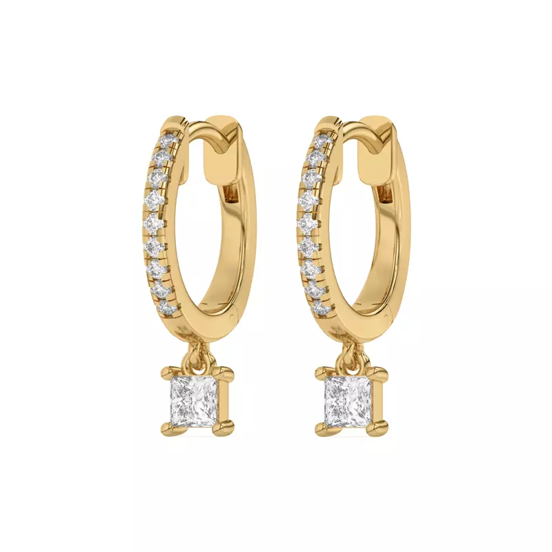 14K Yellow Gold Princess-Cut Lab Diamond Drop Huggie Earrings