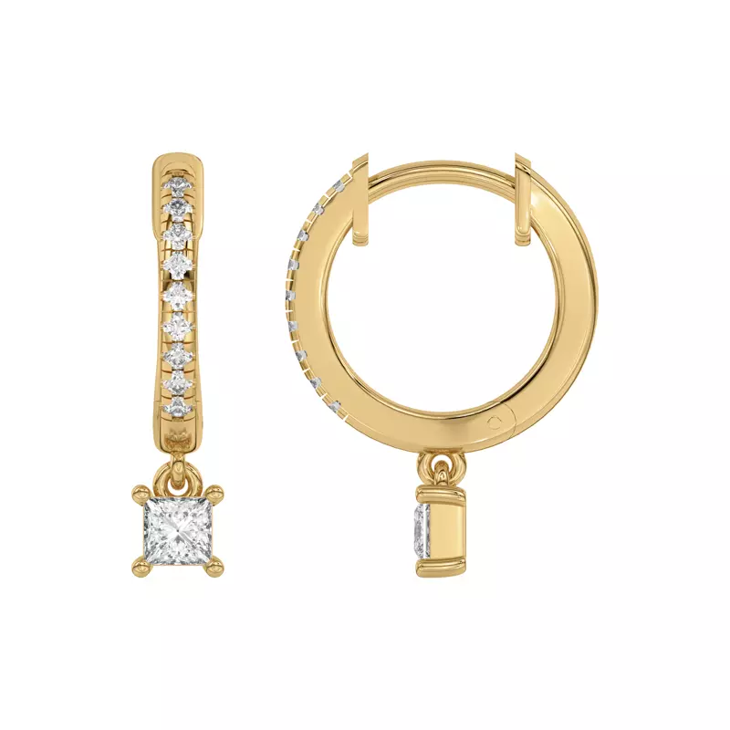 14K Yellow Gold Princess-Cut Lab Diamond Drop Huggie Earrings