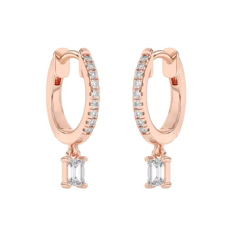 14K Rose Gold Emerald-Cut Lab Diamond Drop Huggie Earrings