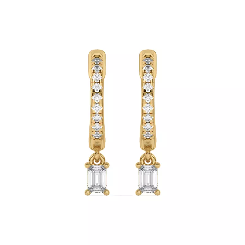 14K Yellow Gold Emerald-Cut Lab Diamond Drop Huggie Earrings