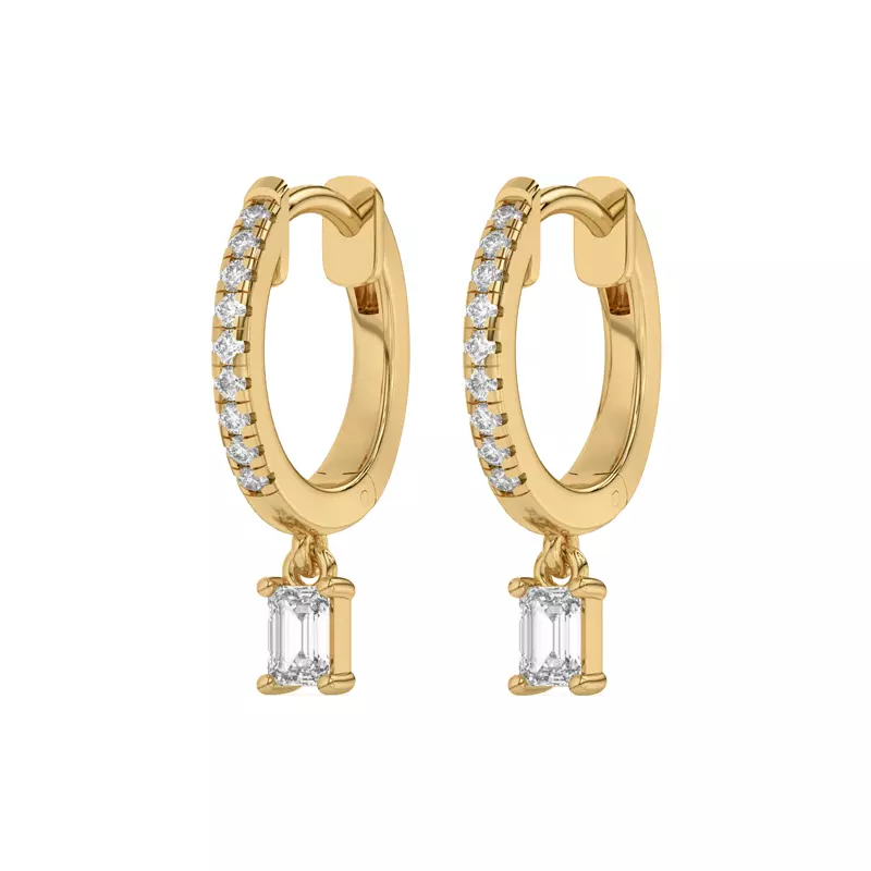 14K Yellow Gold Emerald-Cut Lab Diamond Drop Huggie Earrings