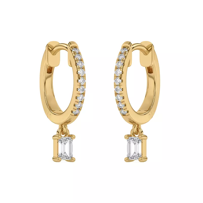 14K Yellow Gold Emerald-Cut Lab Diamond Drop Huggie Earrings