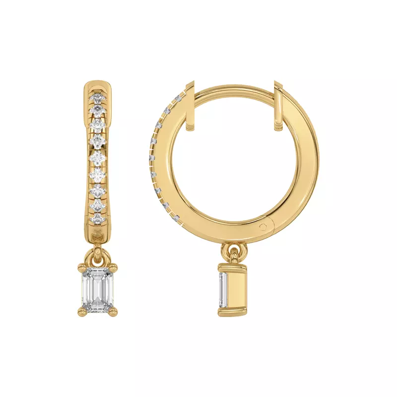 14K Yellow Gold Emerald-Cut Lab Diamond Drop Huggie Earrings