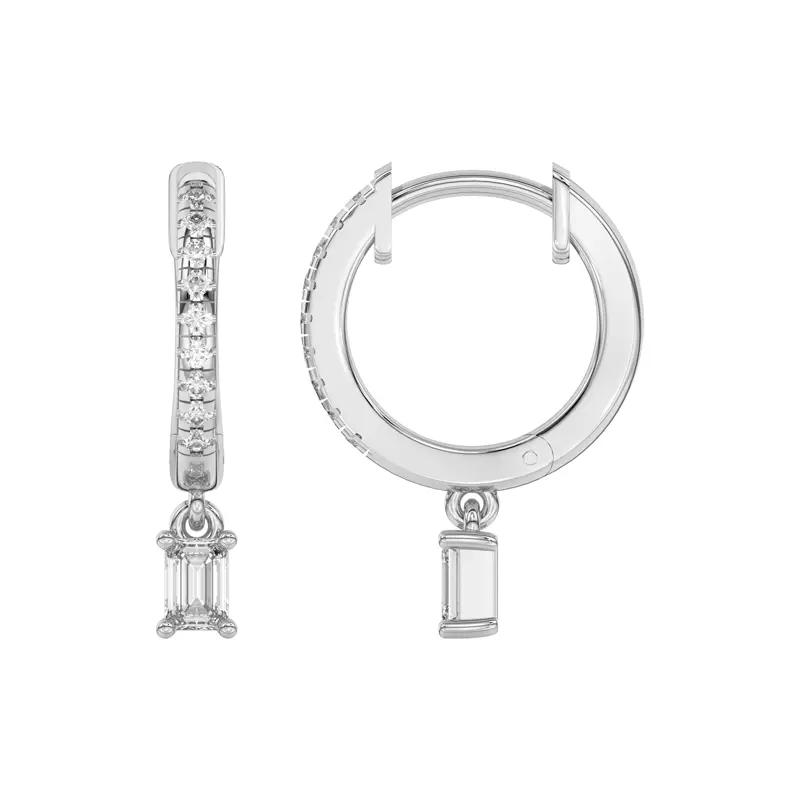 Platinum Emerald-Cut Lab Diamond Drop Huggie Earrings