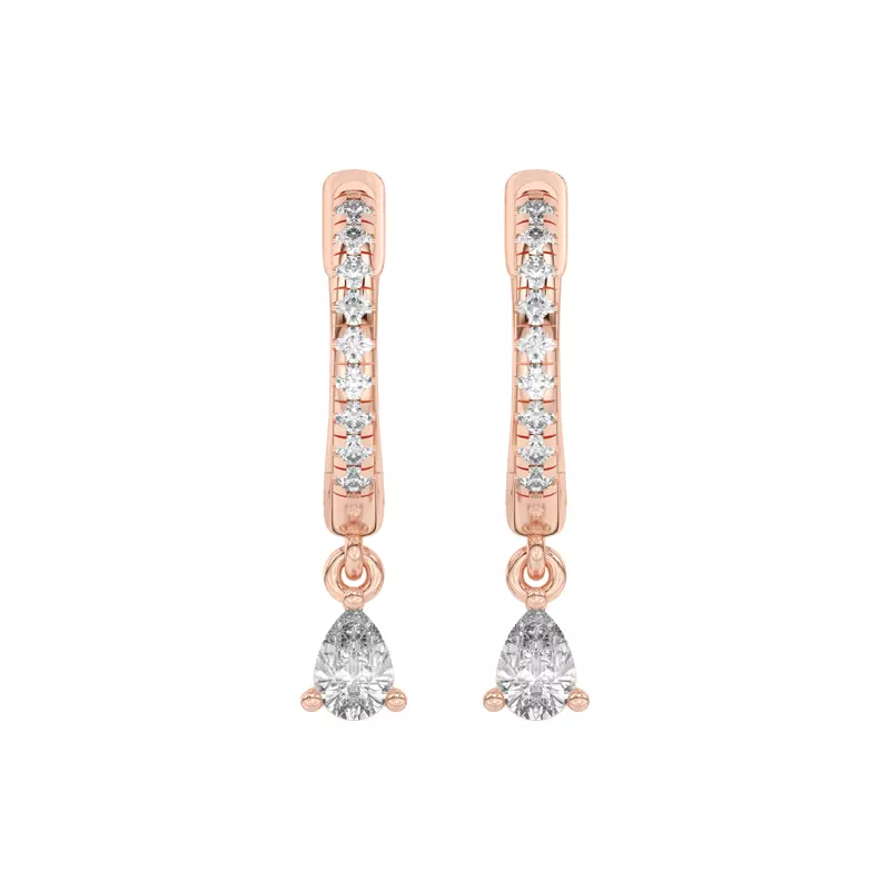 14K Rose Gold Pear-Shaped Lab Diamond Drop Huggie Earrings
