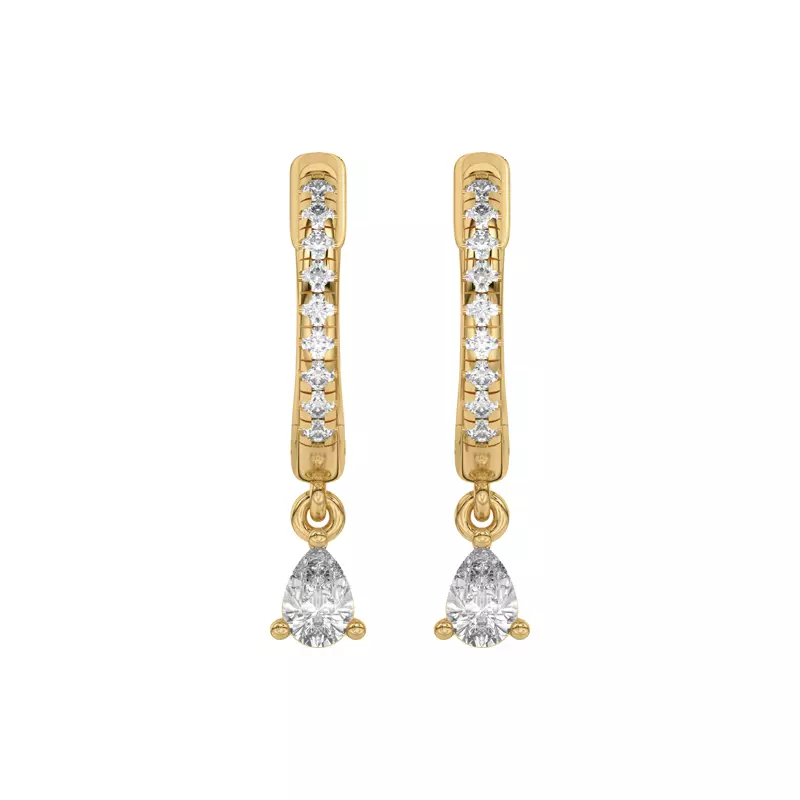 14K Yellow Gold Pear-Shaped Lab Diamond Drop Huggie Earrings