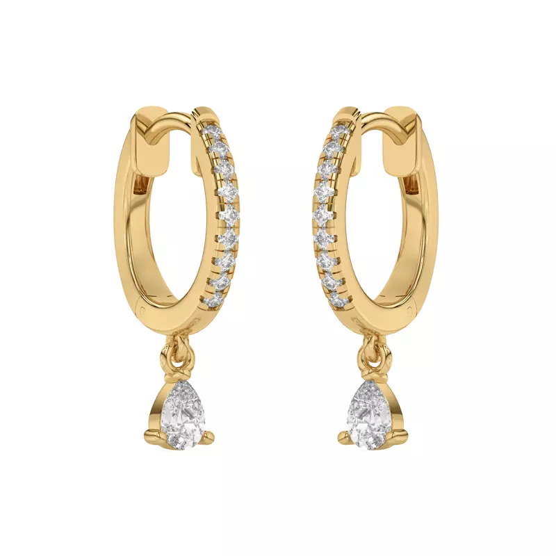 14K Yellow Gold Pear-Shaped Lab Diamond Drop Huggie Earrings