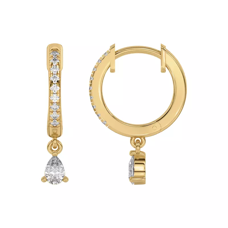 14K Yellow Gold Pear-Shaped Lab Diamond Drop Huggie Earrings