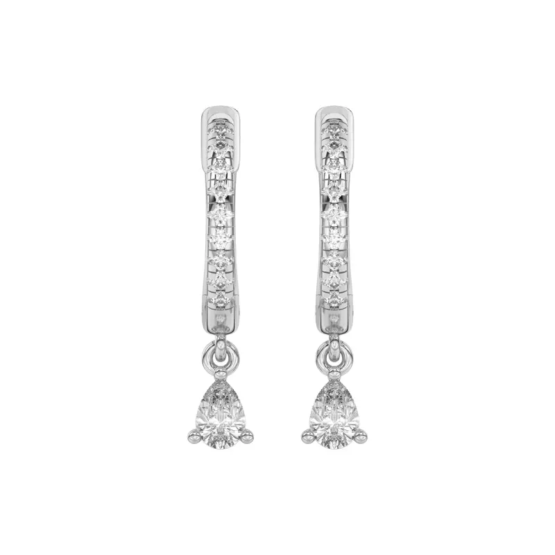 Platinum Pear-Shaped Lab Diamond Drop Huggie Earrings