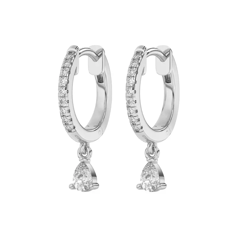 Platinum Pear-Shaped Lab Diamond Drop Huggie Earrings