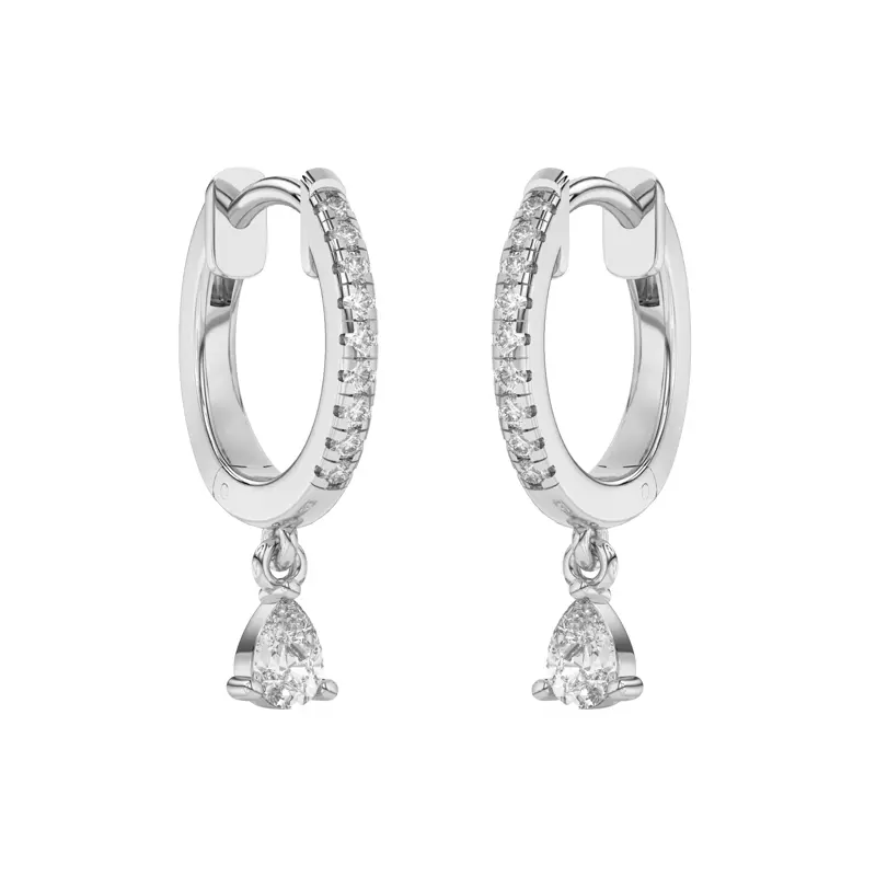 Platinum Pear-Shaped Lab Diamond Drop Huggie Earrings