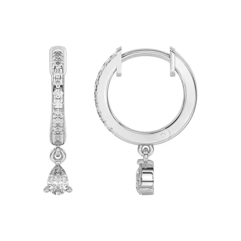 Platinum Pear-Shaped Lab Diamond Drop Huggie Earrings