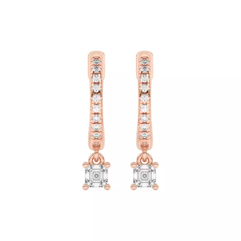 14K Rose Gold Asscher-Cut Lab Diamond Drop Huggie Earrings