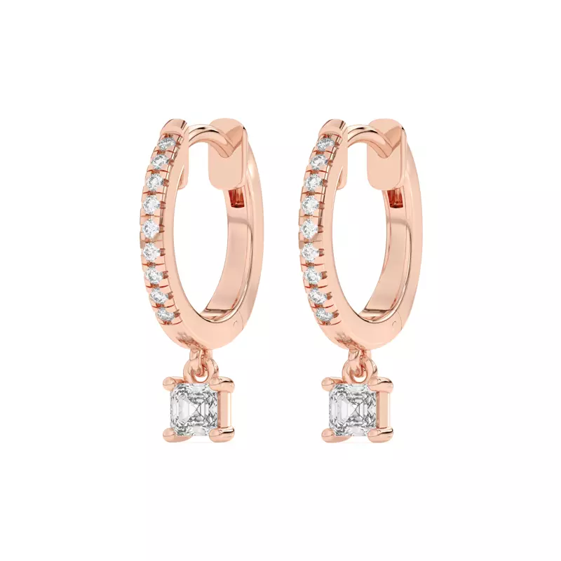 14K Rose Gold Asscher-Cut Lab Diamond Drop Huggie Earrings