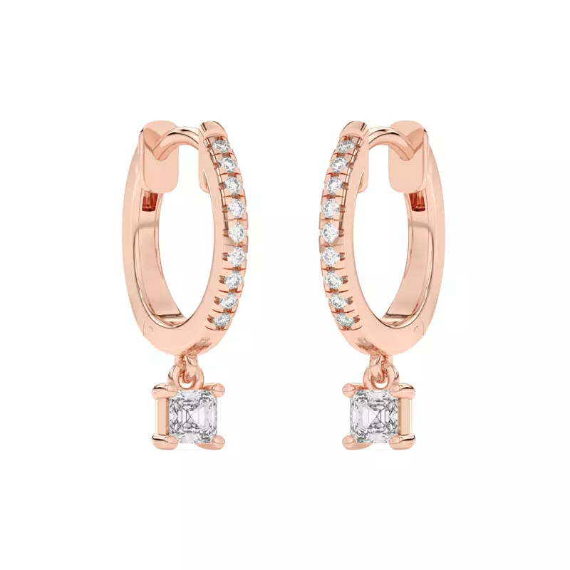 14K Rose Gold Asscher-Cut Lab Diamond Drop Huggie Earrings
