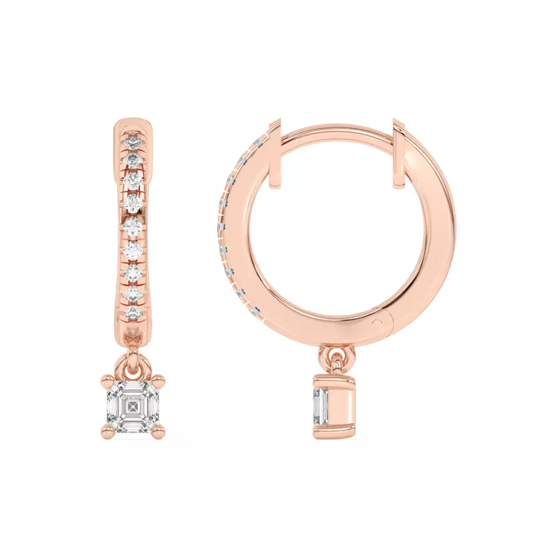 14K Rose Gold Asscher-Cut Lab Diamond Drop Huggie Earrings