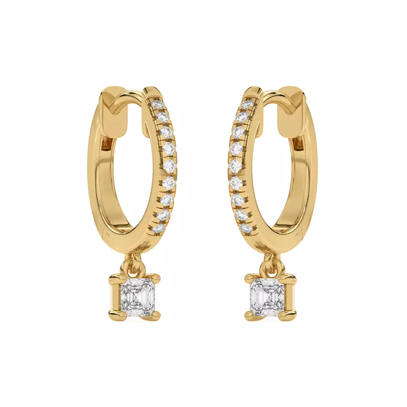 14K Yellow Gold Asscher-Cut Lab Diamond Drop Huggie Earrings