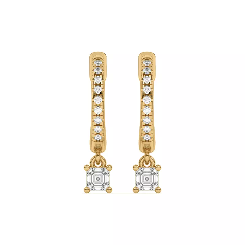 18K Yellow Gold Asscher-Cut Lab Diamond Drop Huggie Earrings