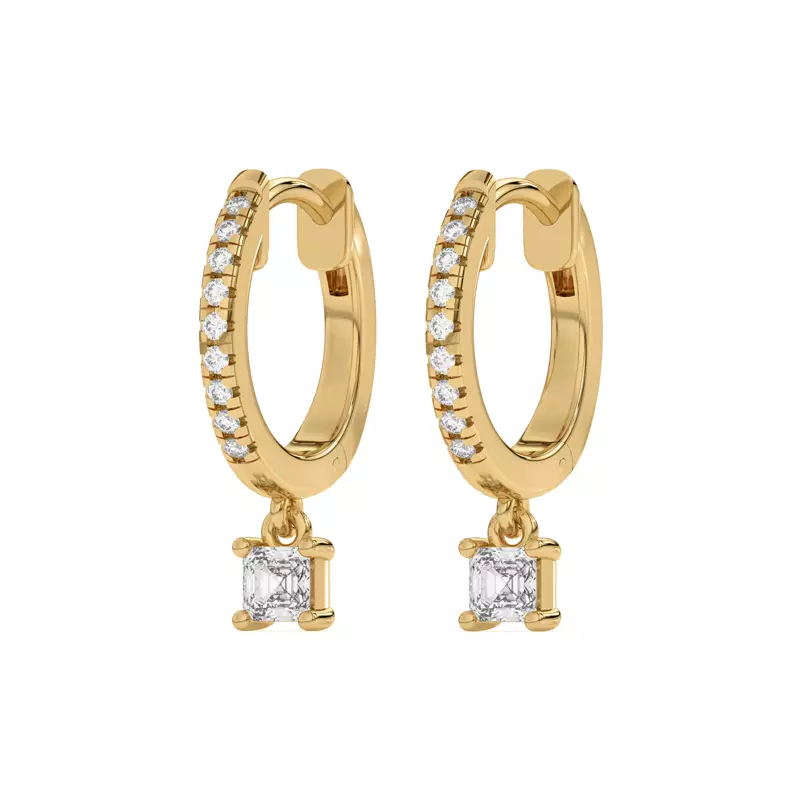18K Yellow Gold Asscher-Cut Lab Diamond Drop Huggie Earrings