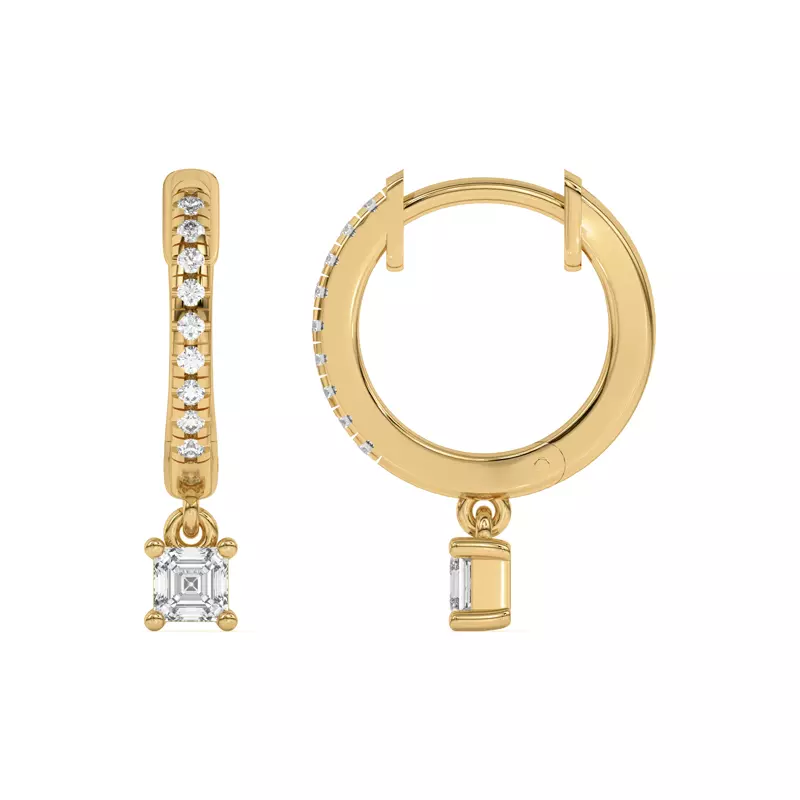 18K Yellow Gold Asscher-Cut Lab Diamond Drop Huggie Earrings